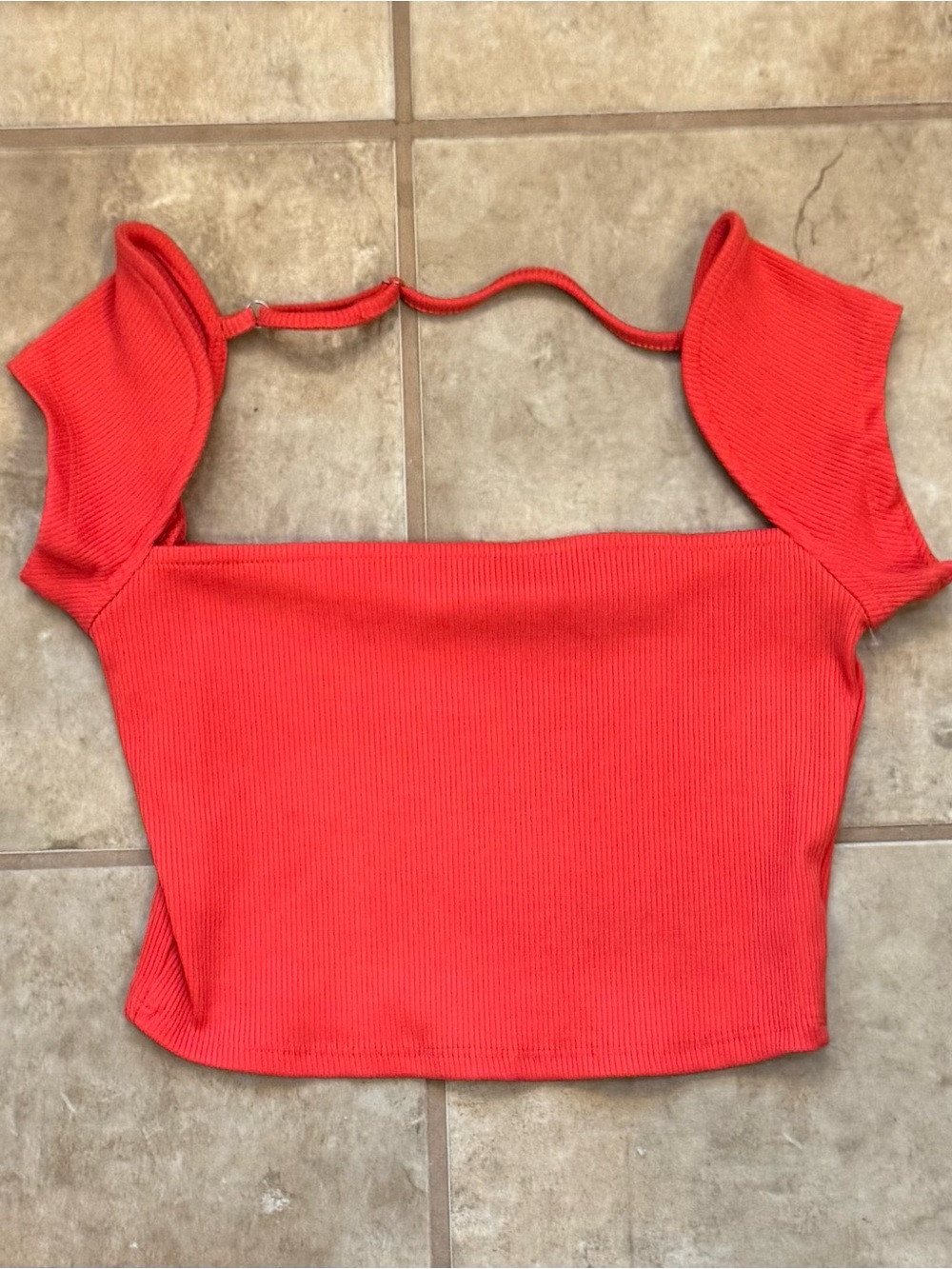 Cap Sleeve Red Ribbed Crop Top with Flutter Straps